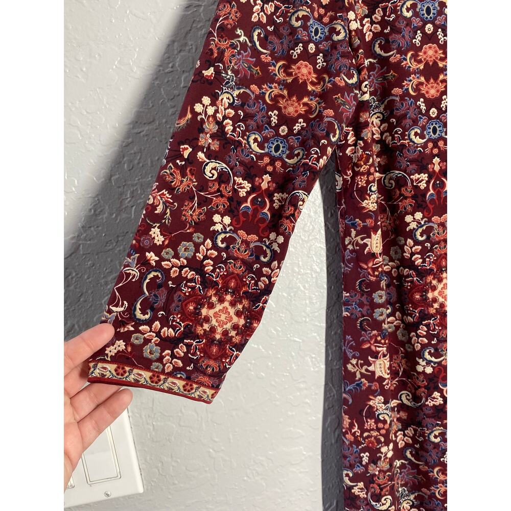 Max Studio Relaxed Fit Floral Mini Dress Sz S Burgundy Boho Casual - Picture 2 of 8